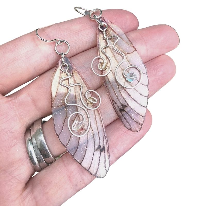 Sterling silver yellow cicada wing earrings