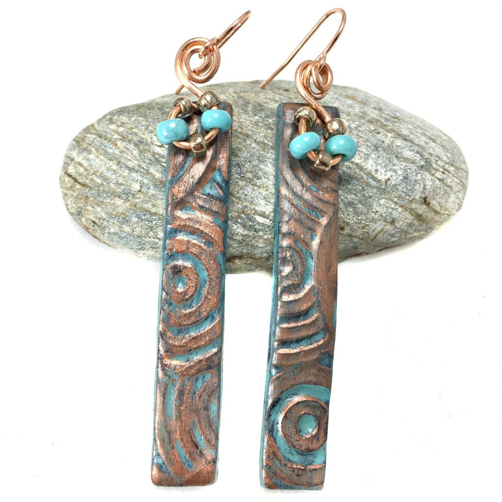 Copper Patina Geometric Necklace and Earrings Set