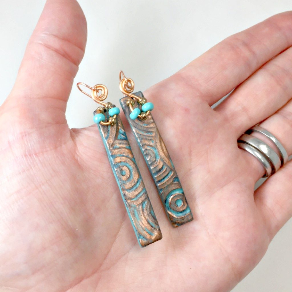 Copper Patina Geometric Necklace and Earrings Set