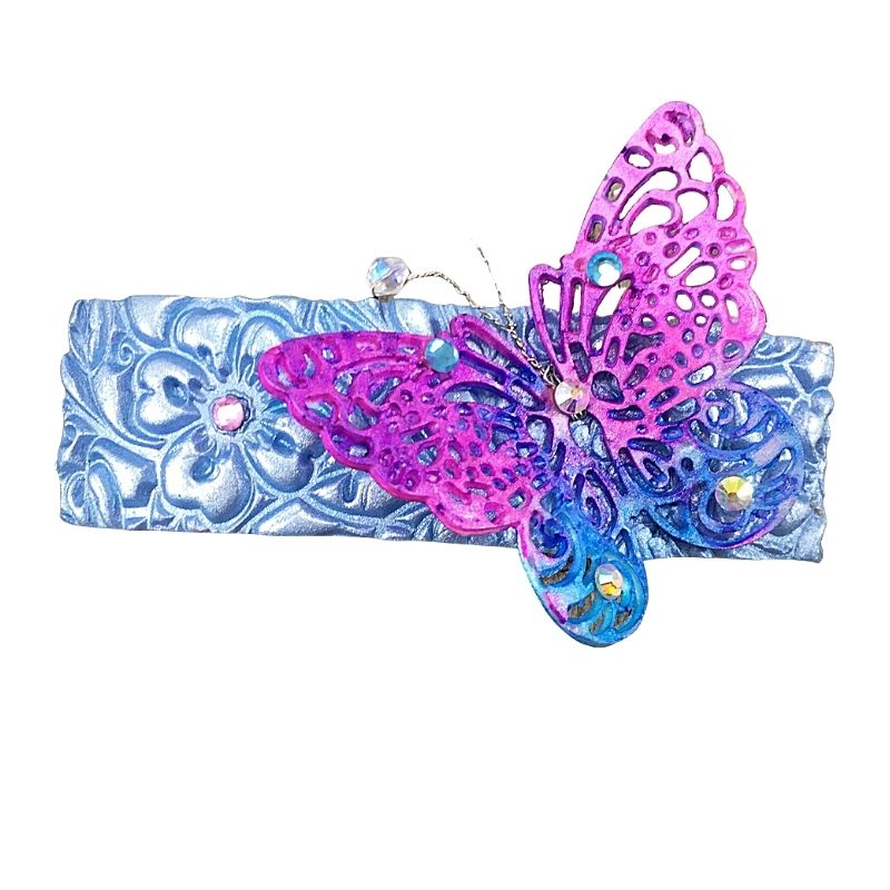 Pink and blue crystal cottagecore butterfly hair barrette
