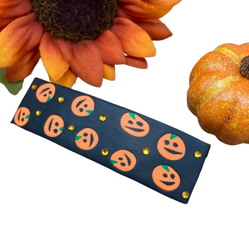 cute pumpkin patch hair clip with orange crystals