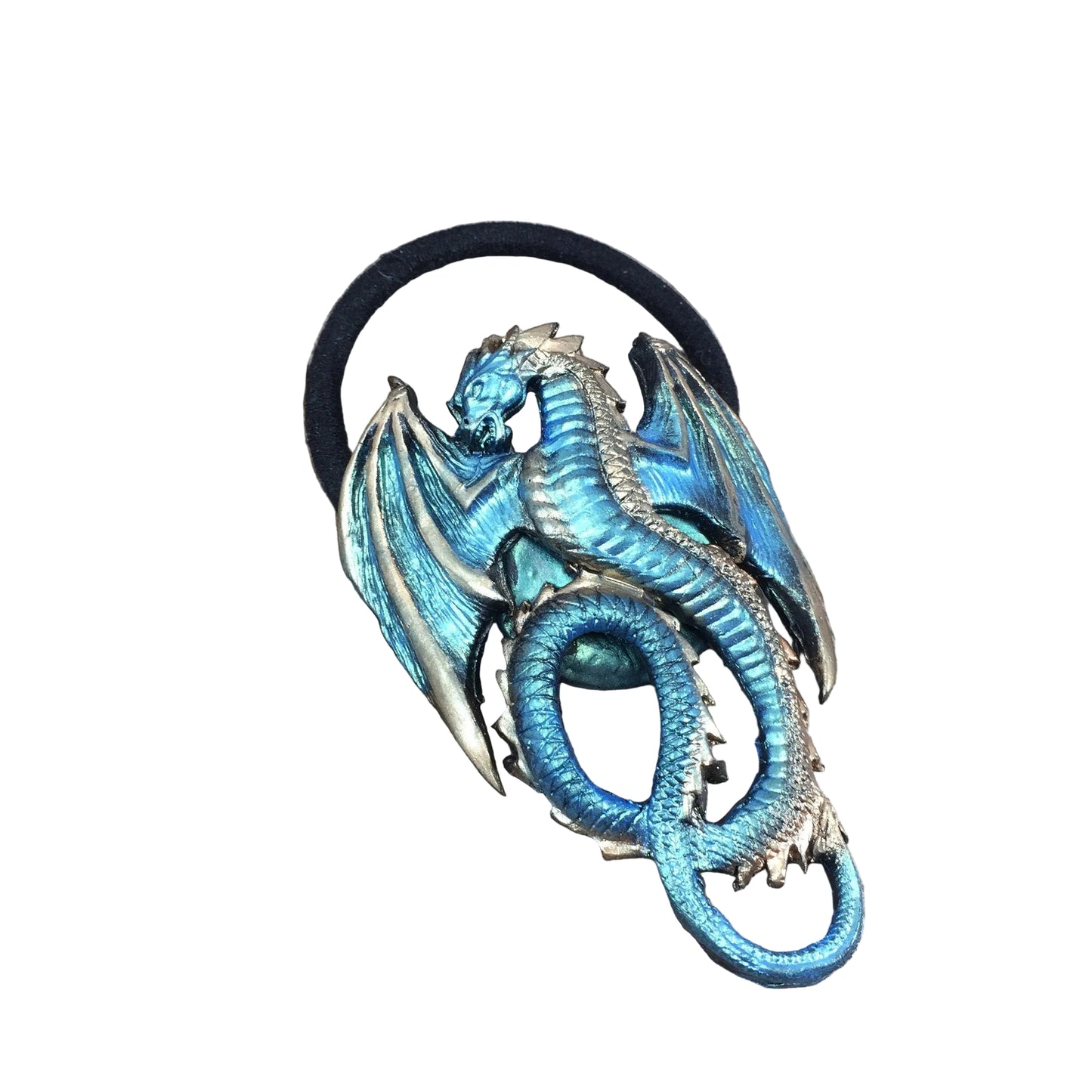 Green metallic dragon hair tie  laying flat