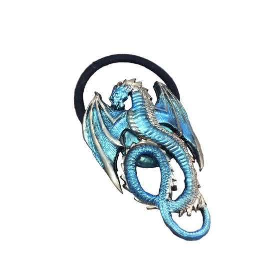 Green metallic dragon hair tie  laying flat