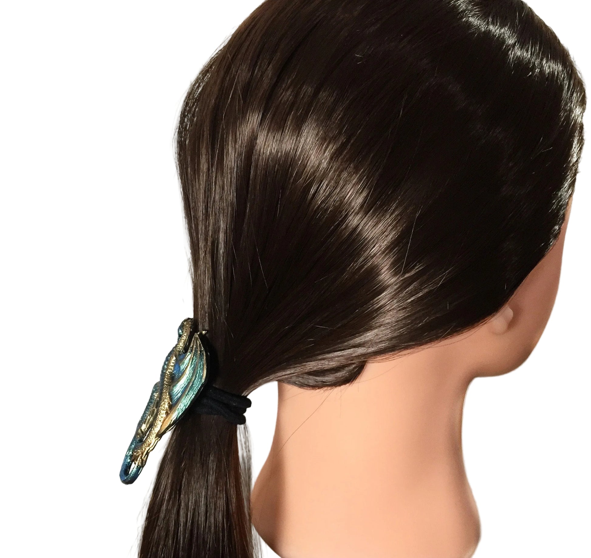 Side view of Dragon hair tie on model