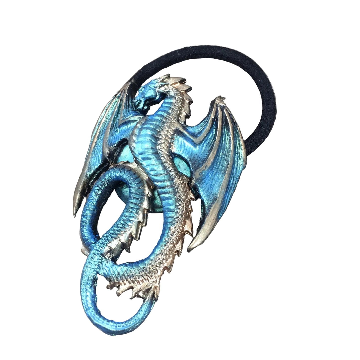 green dragon ponytail holder laying flat