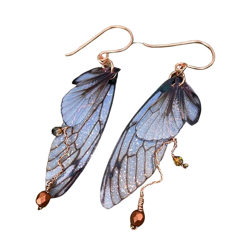 Fairy grunge earrings with copper twisted wires and crystals