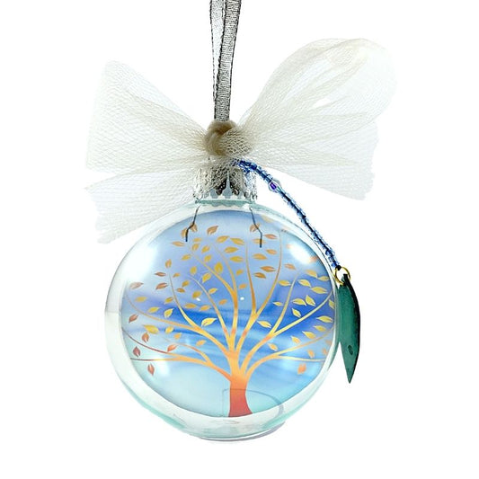 Round family tree ornament with tree and beaded leaf charm