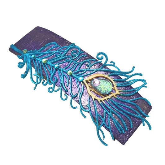 purple and teal feather hair clip