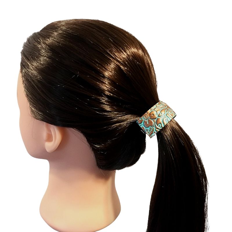 copper patina flower barrettes for ponytail