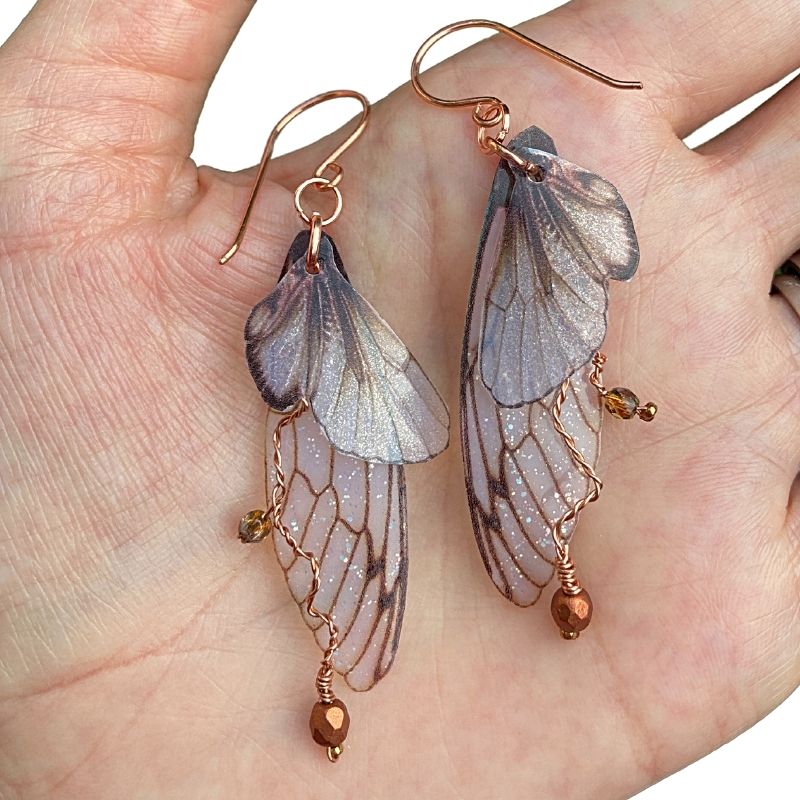 forest fairy earrings with copper branches and crystals