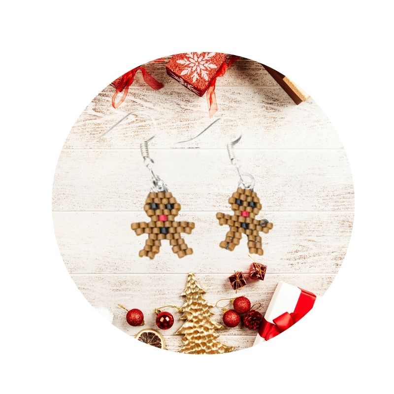 small seed bead gingerbread man earrings