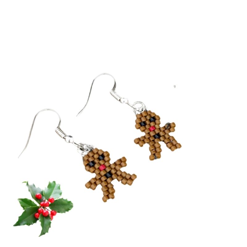 Mini beaded gingerbread men earrings