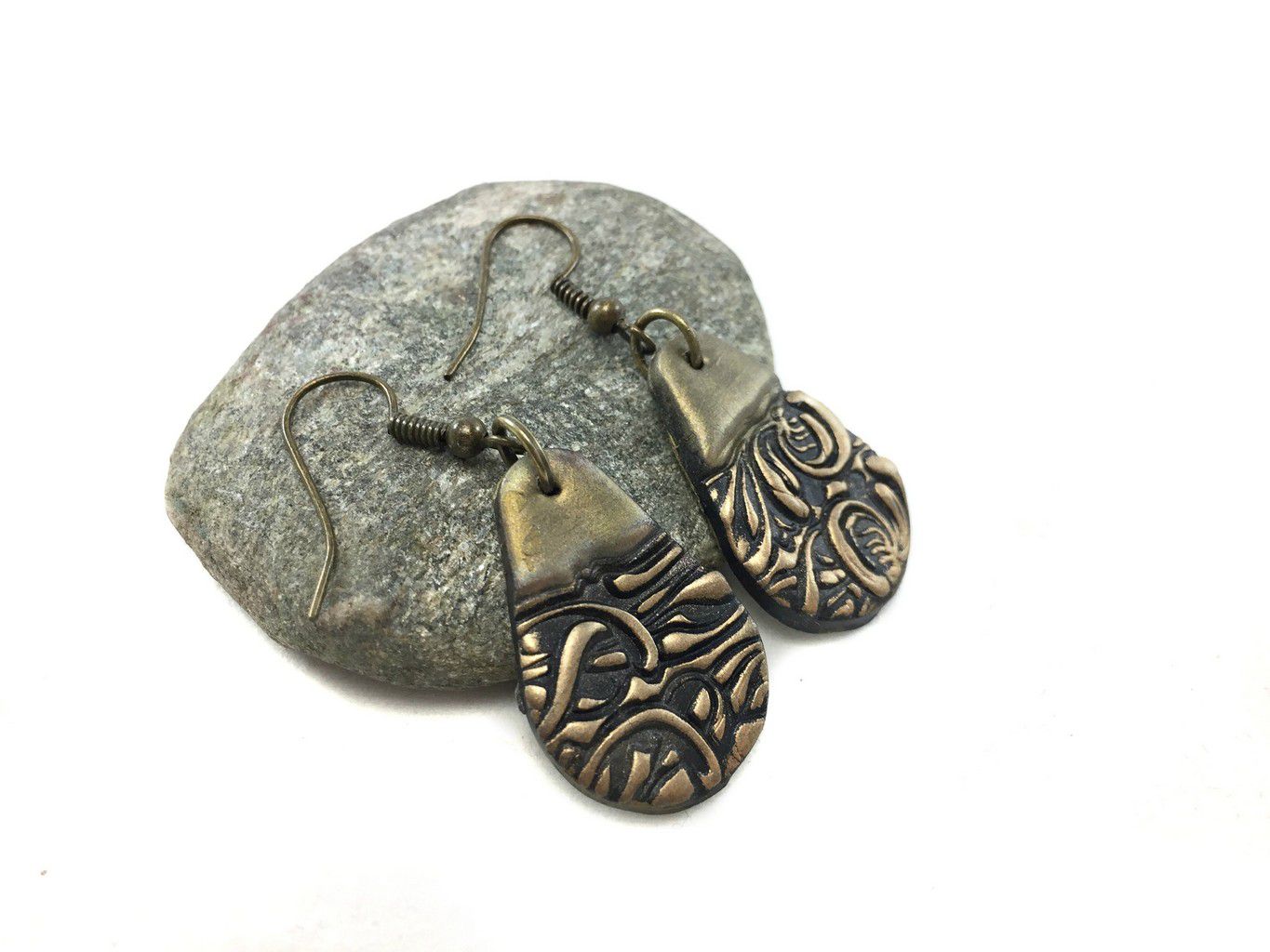 gold and black modern unique teardrop clay earings