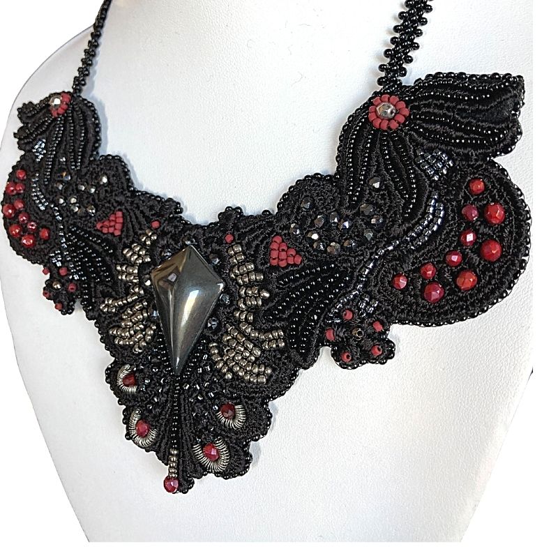 Black beaded bib gothic choker necklace