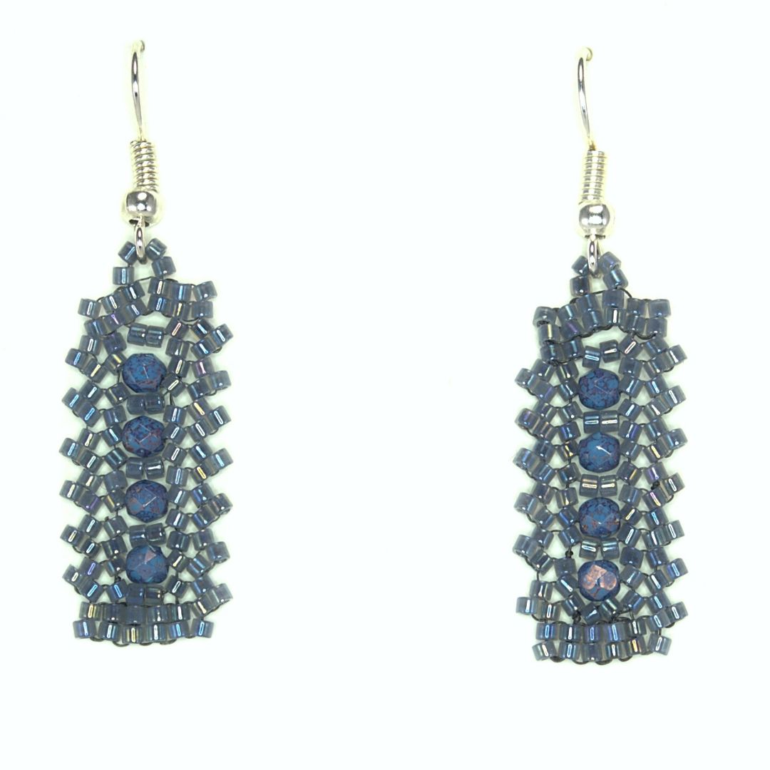 gray crystal beaded oblong earrings