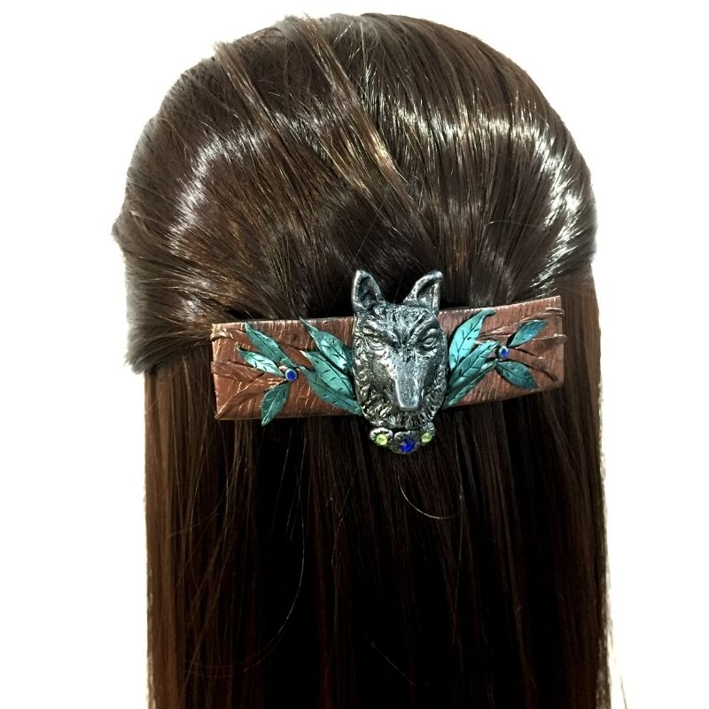gray wolf hair clip on manequin