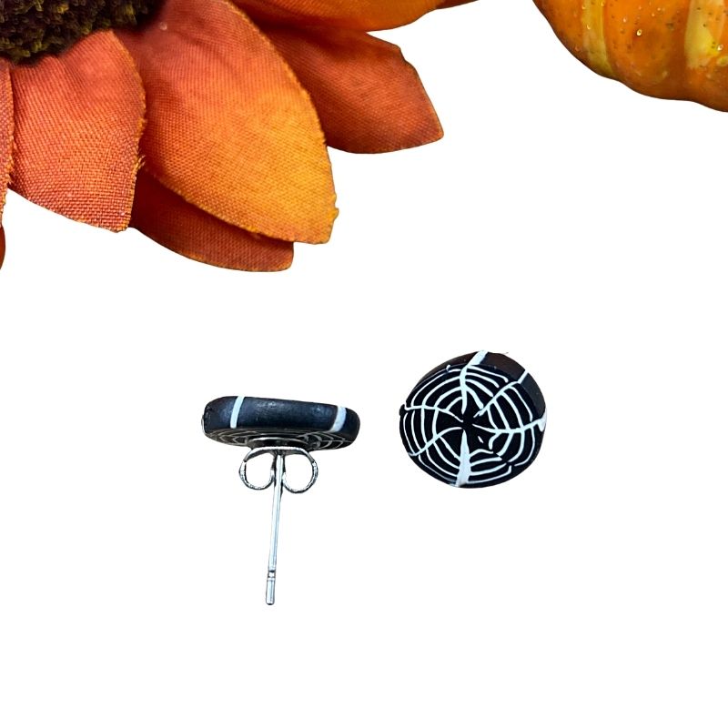 halloween stud earrings with spider webs