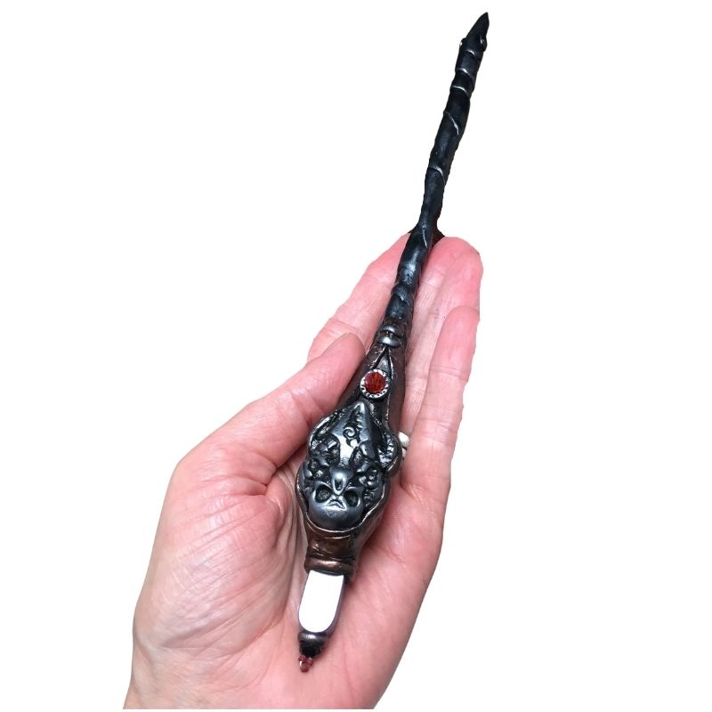 Skull hematite crystal wand