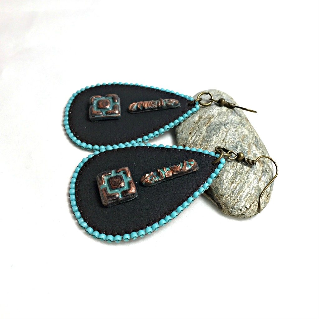 rustic faux leather earrings side view