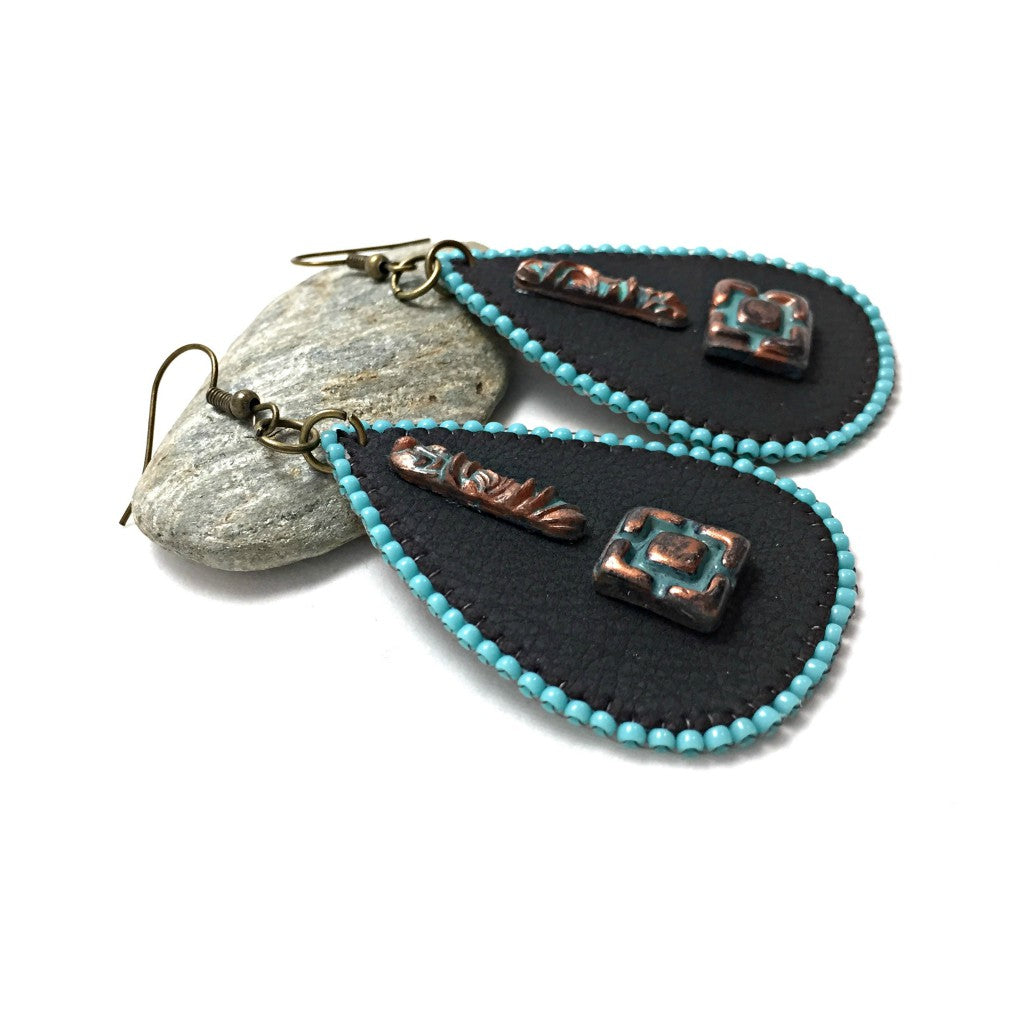 rustic faux leather earrings side view