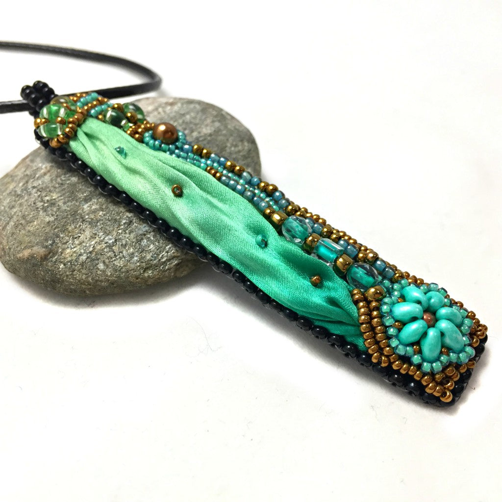 long green silk pendant side