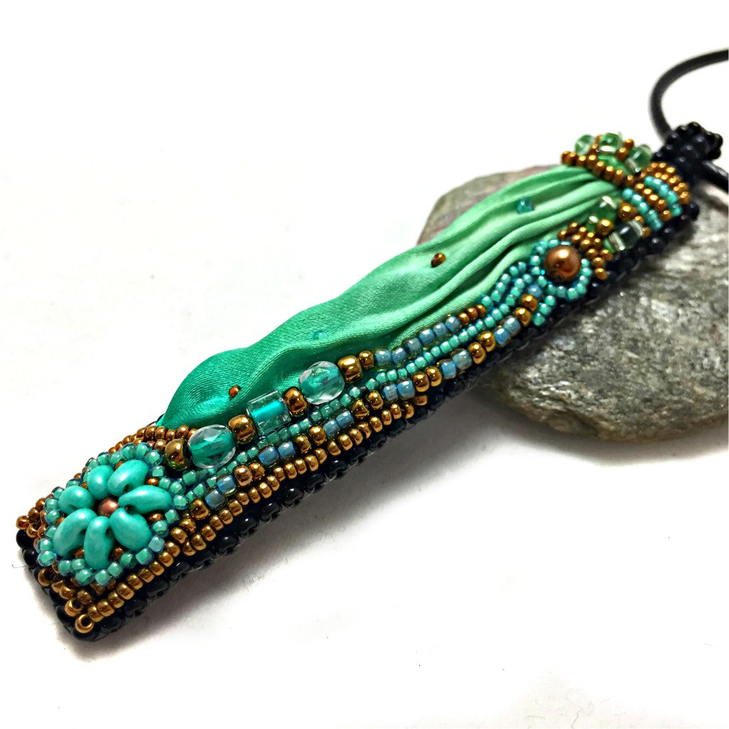 long green silk pendant side