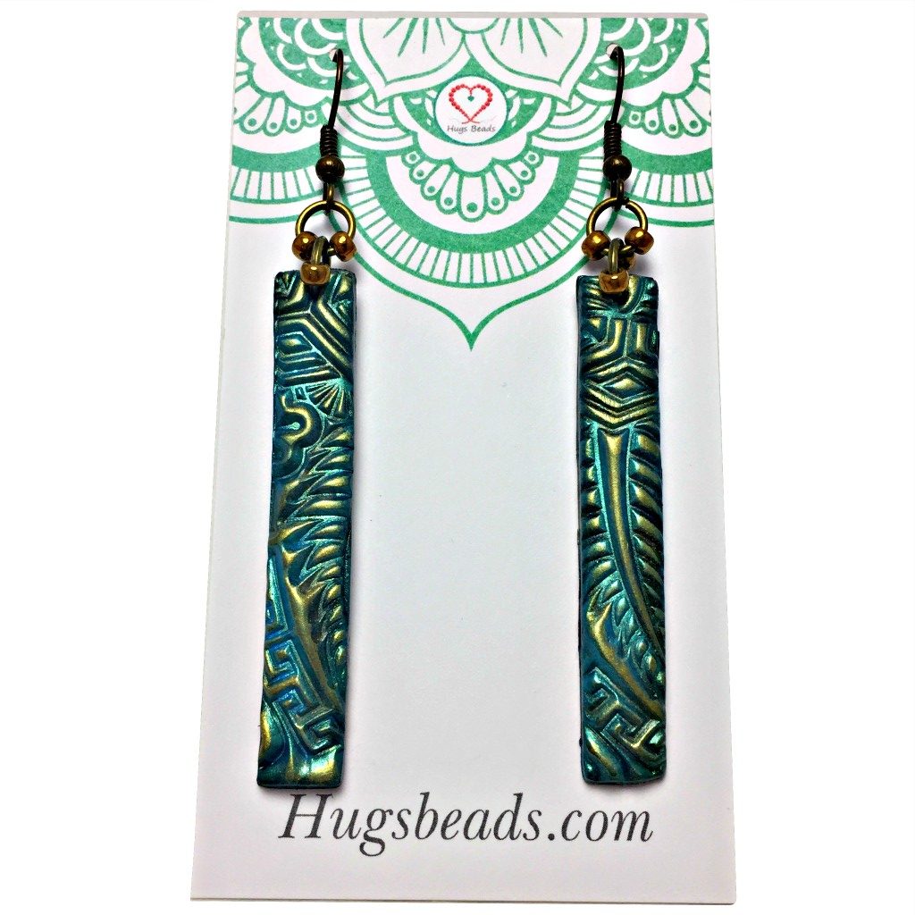 Zentangle Design Long Earrings - Green