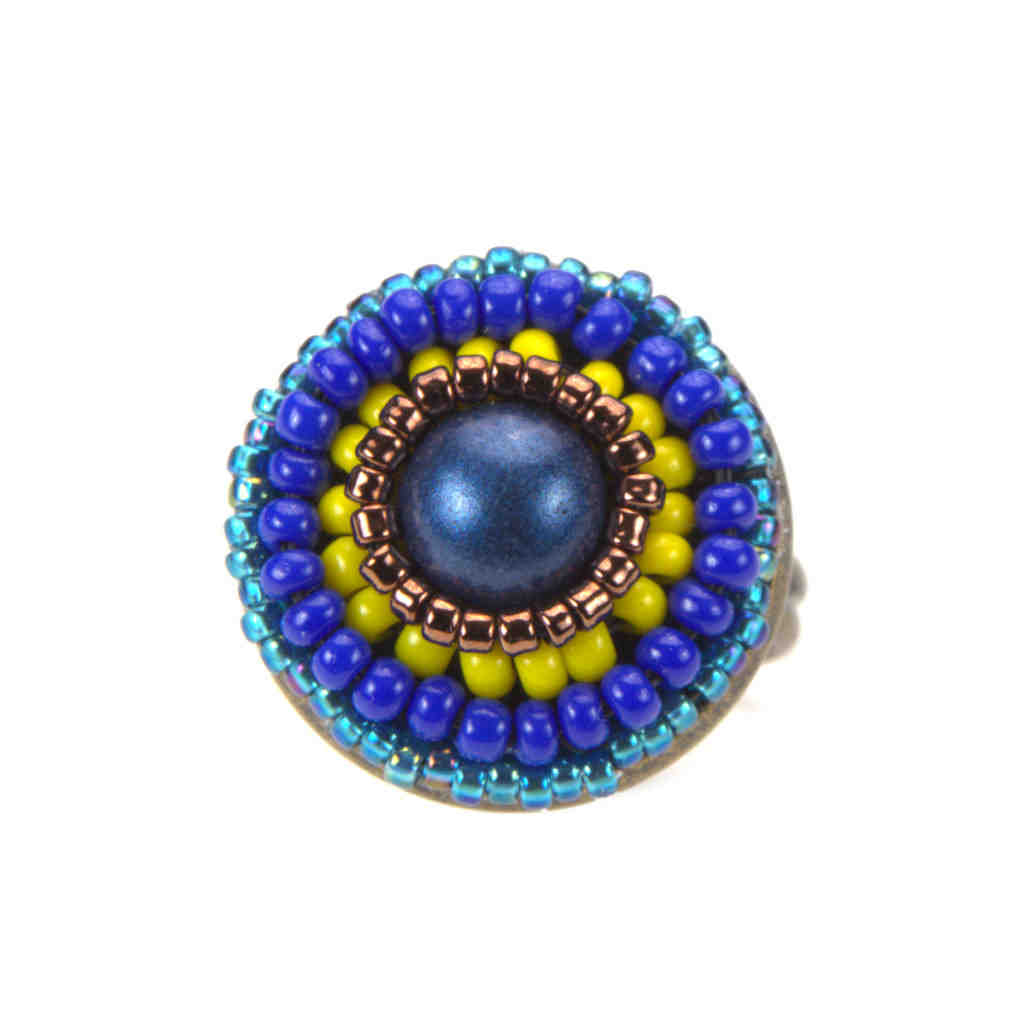 mandala ring blue, bronze, yellow