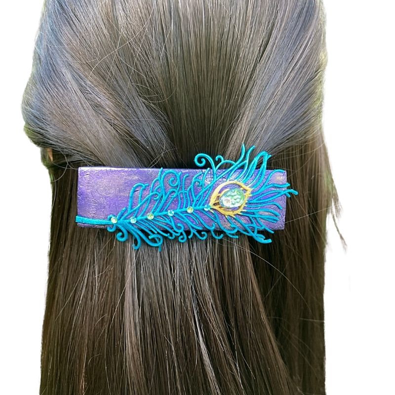 mardis gras peacock feather hair clip accessory
