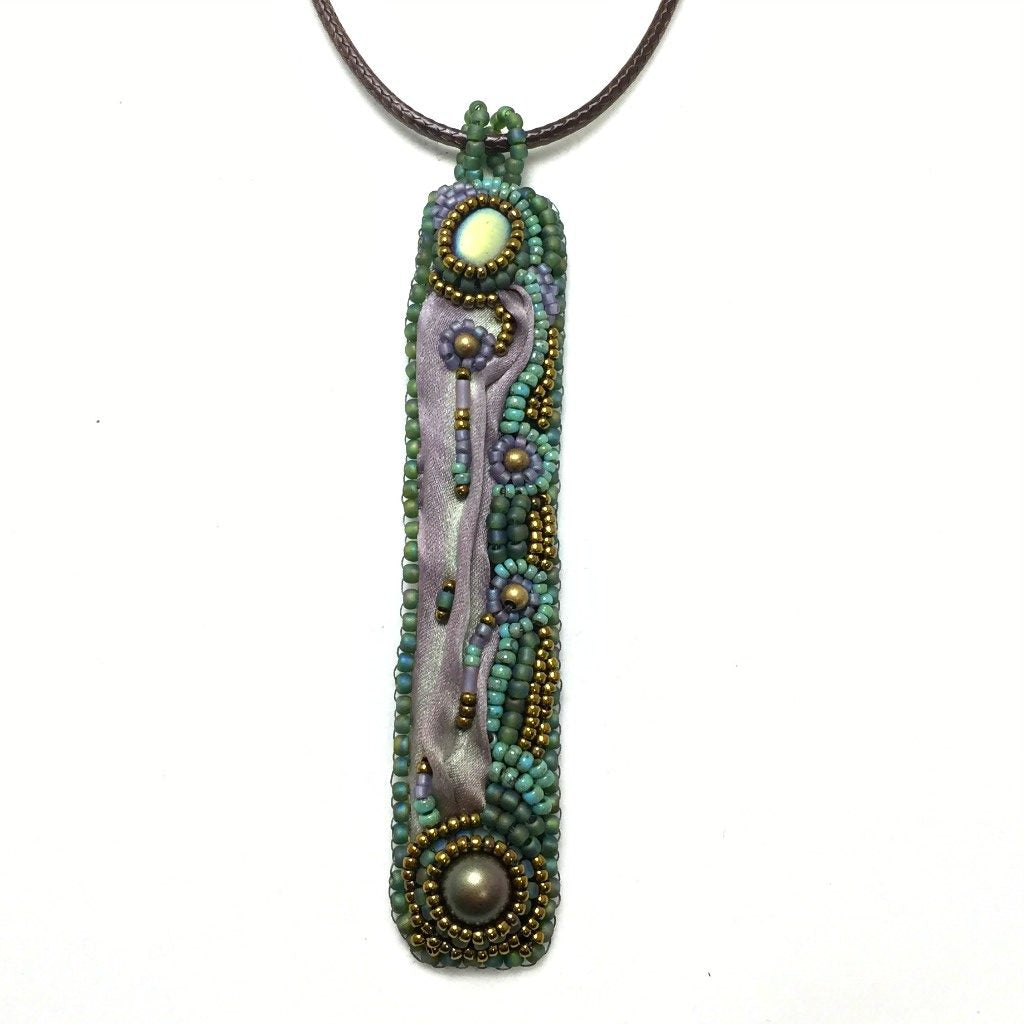 long mauve green silk pendant