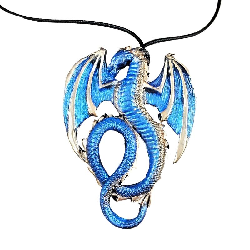 Blue medieval dragon necklace