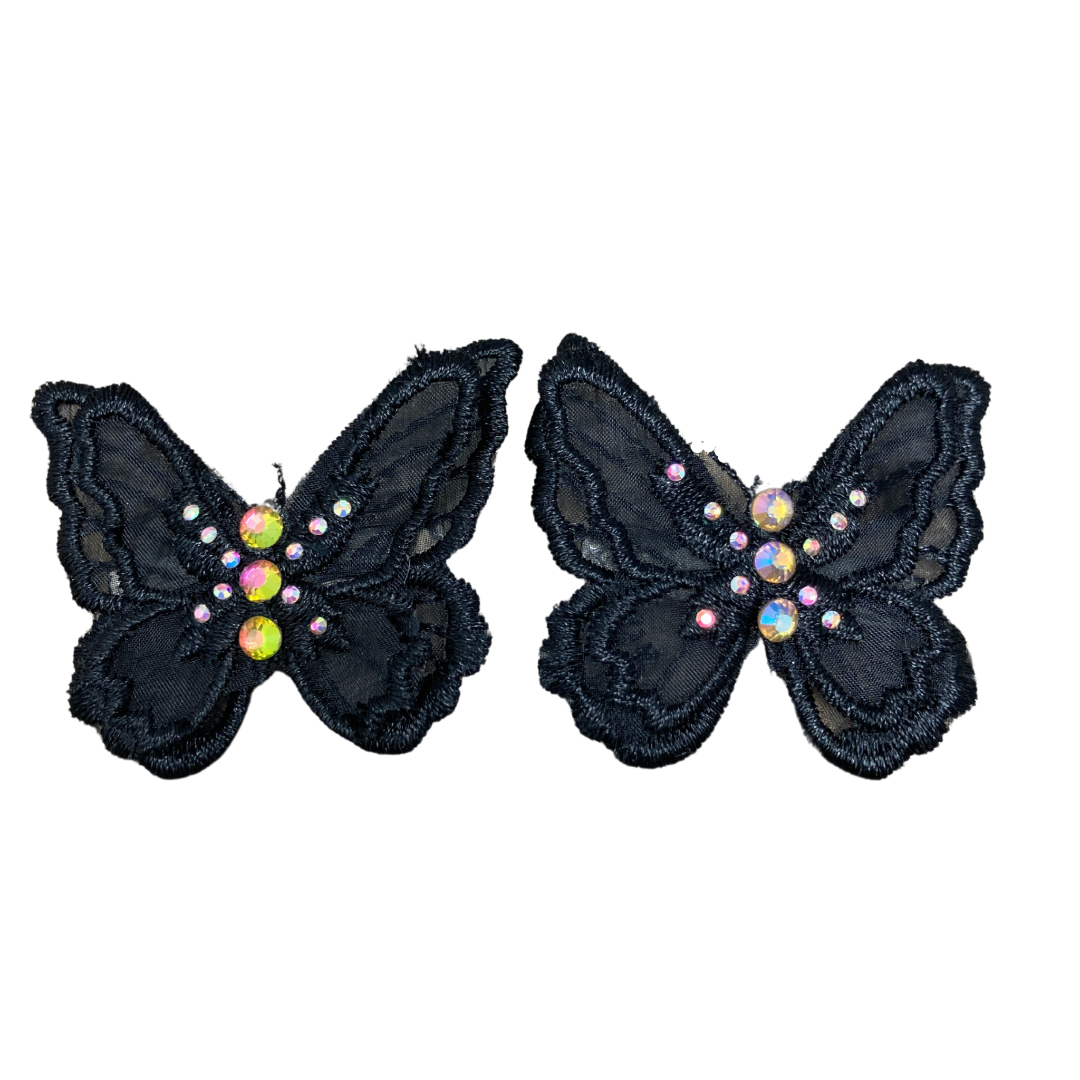 Black applique butterfly alligator hair  clips with your choice of crystals