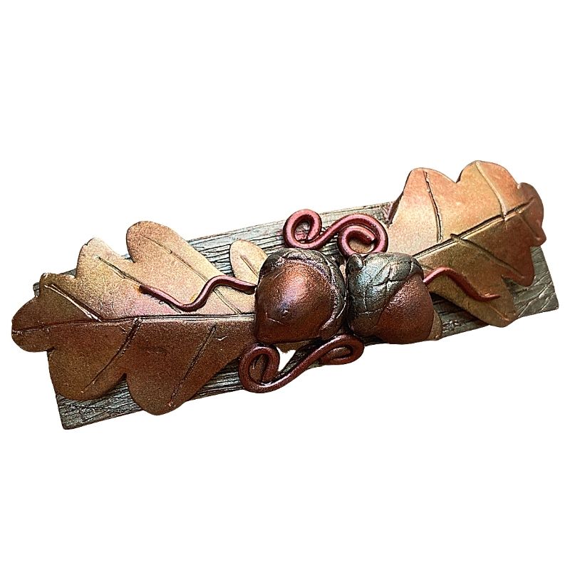 oak leaf and acorn hair clip in gold bronze and green