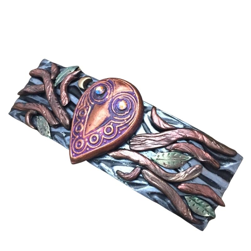 polymer clay owl totem hair barrette