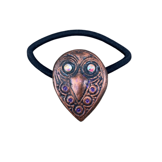 polymer clay owl with crystal eyes hair tie