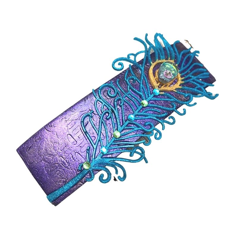 purple peacock barrette hair accessory