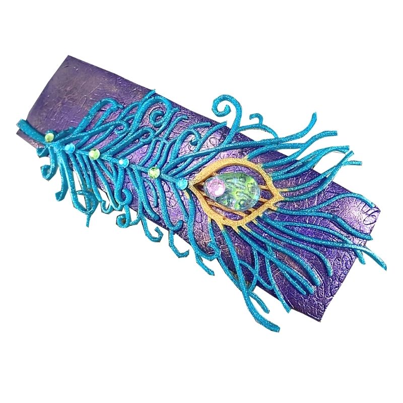 peacock feather barrette with crystals