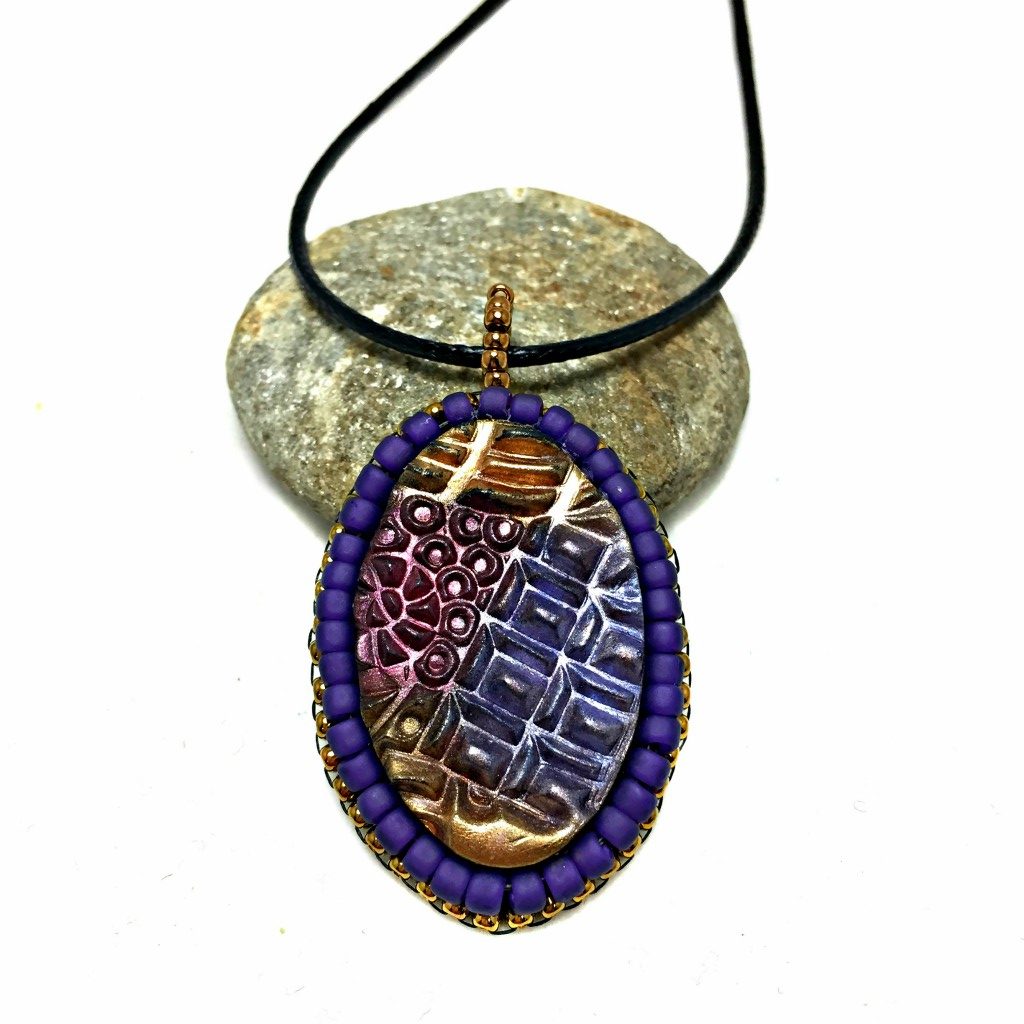 purple zentangle pendant close up