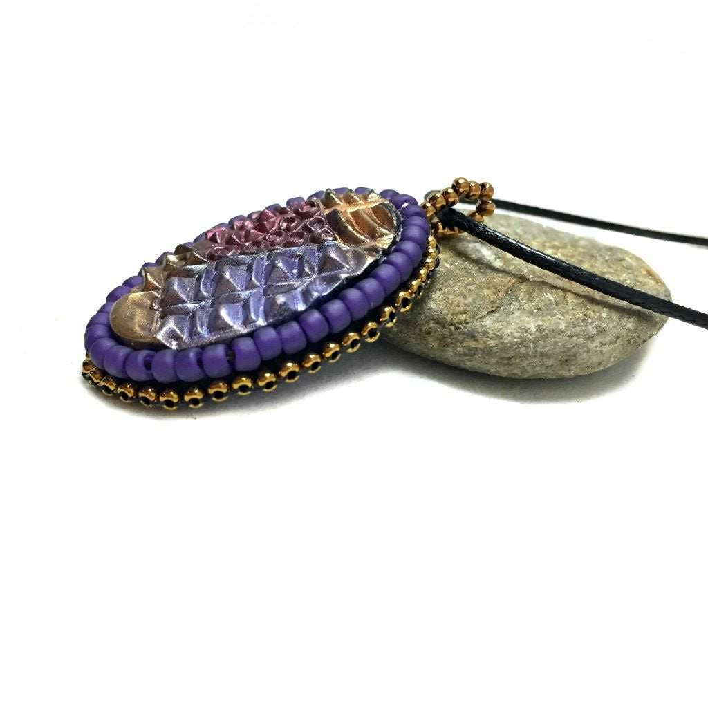 purple tangle art pendant left side