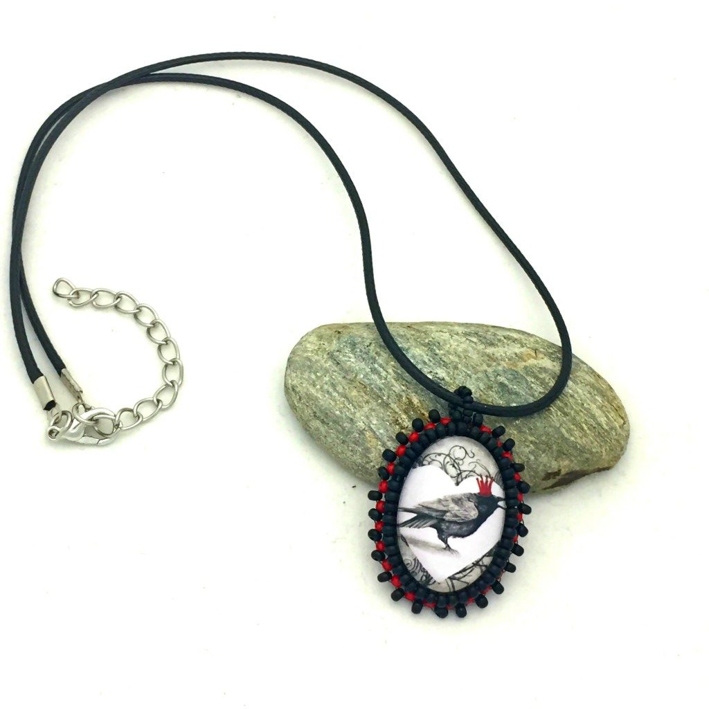Red Crown Raven Necklace