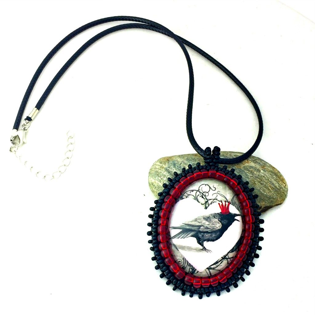 red crown raven pendant