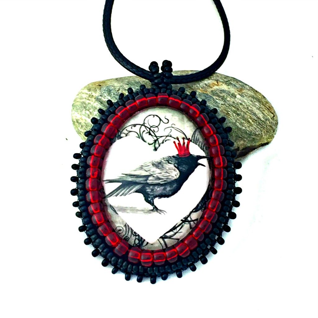 red crown raven pendant