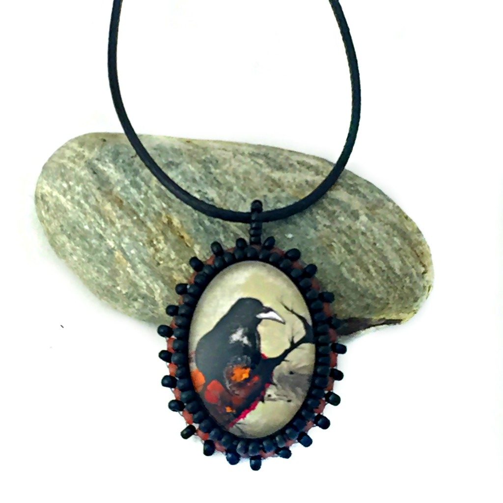 Black crow necklace closeup