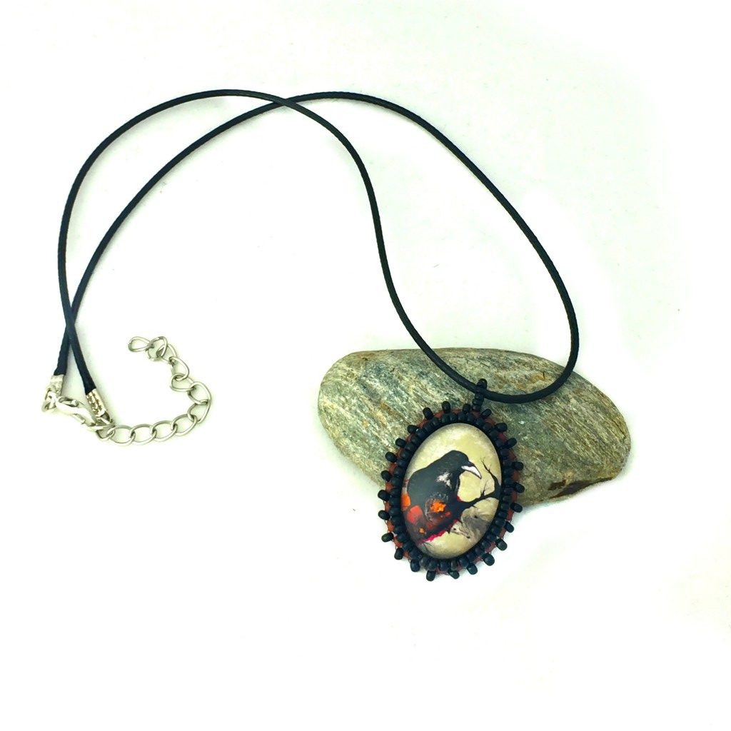 black crow on branch necklace