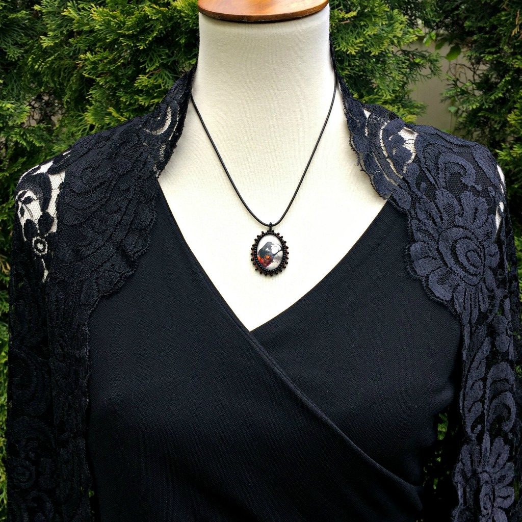 Black crown on branch necklace on mannequin
