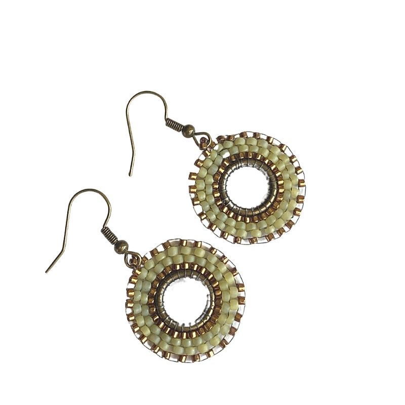 sage green seed beaded hoop earrings