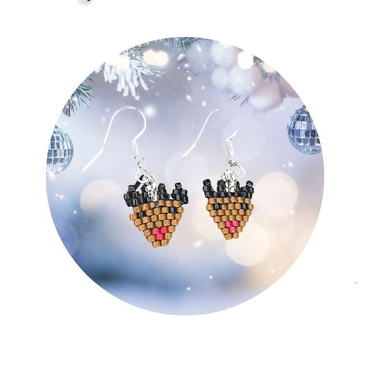 seed bead santas reindeer earrings