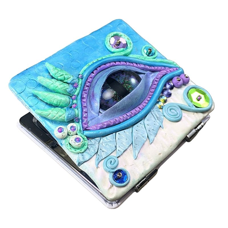 blue an purple sea dragon purse mirror