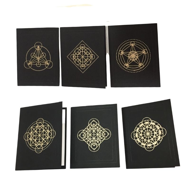 Set of 6 black cards with gold ink alchemy symbols