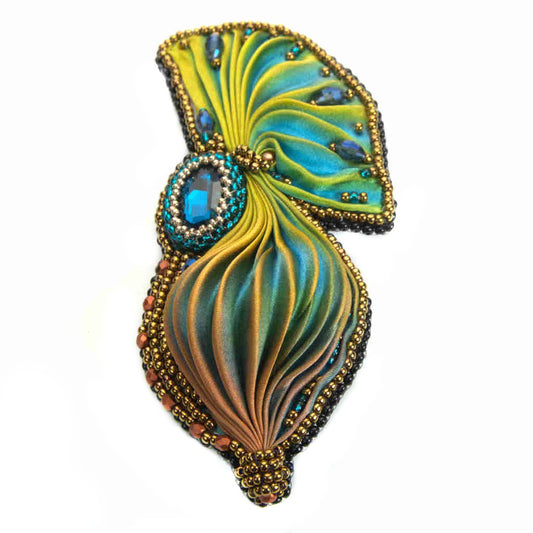 shibori peacock brooch